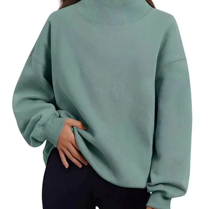 

High Ne Pullover Sports Sweatirt Casual Turtlene Long Sve Color Women's Comfortable Soft Fabric Streetwear