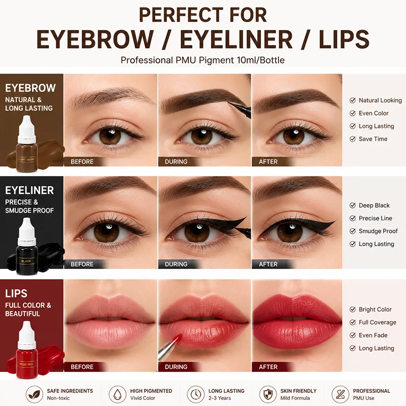 10ml Permanent Makeup Ink Color Natural Eyebrow Plant Tattoo Ink Microblading Pigments For Tattoos Eyebrow Lips Body Art Beauty