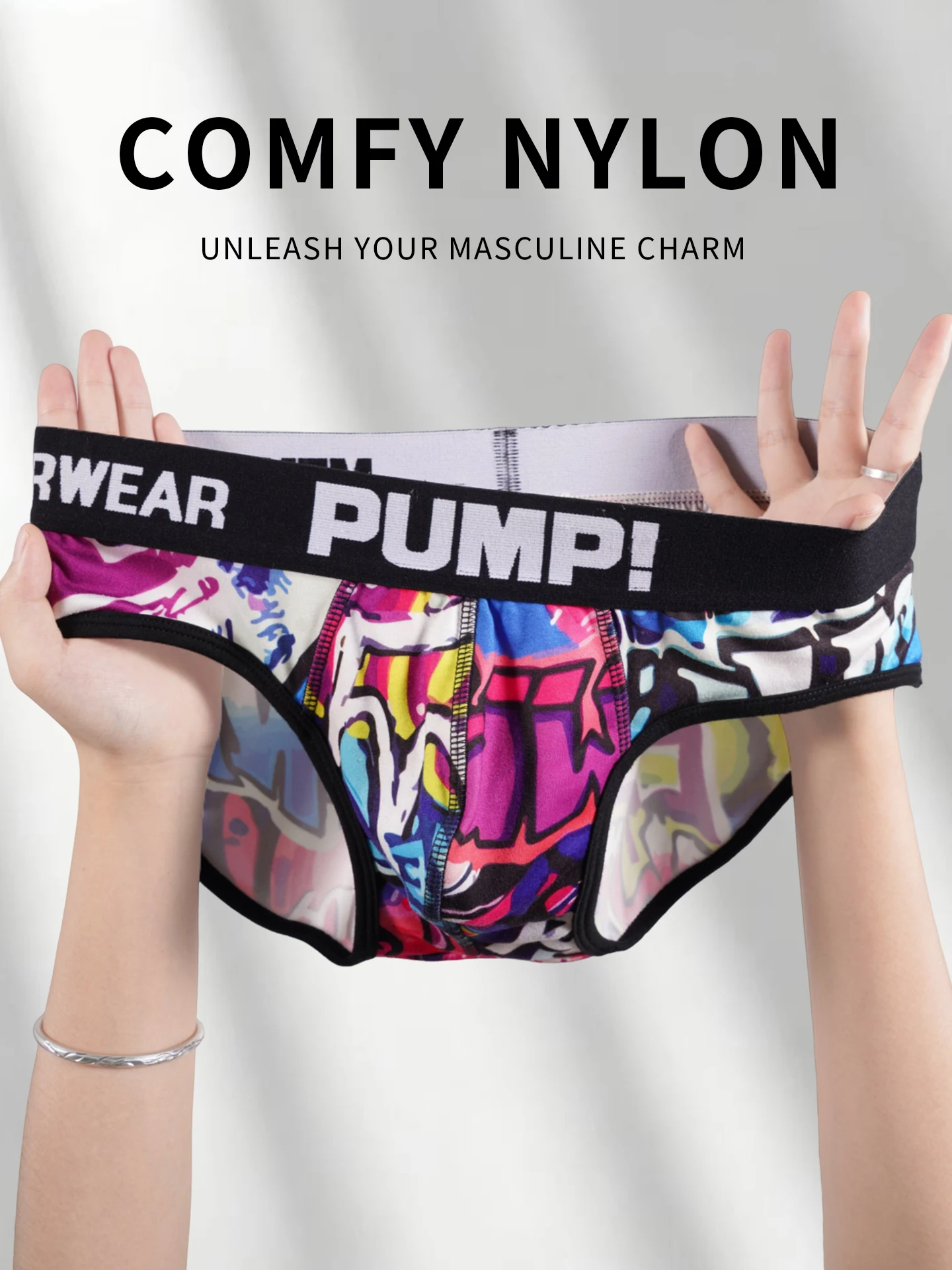 Men’s Graffiti Print Triangle Underwear Elastic Waistband Ice Silk Breathable Underwear