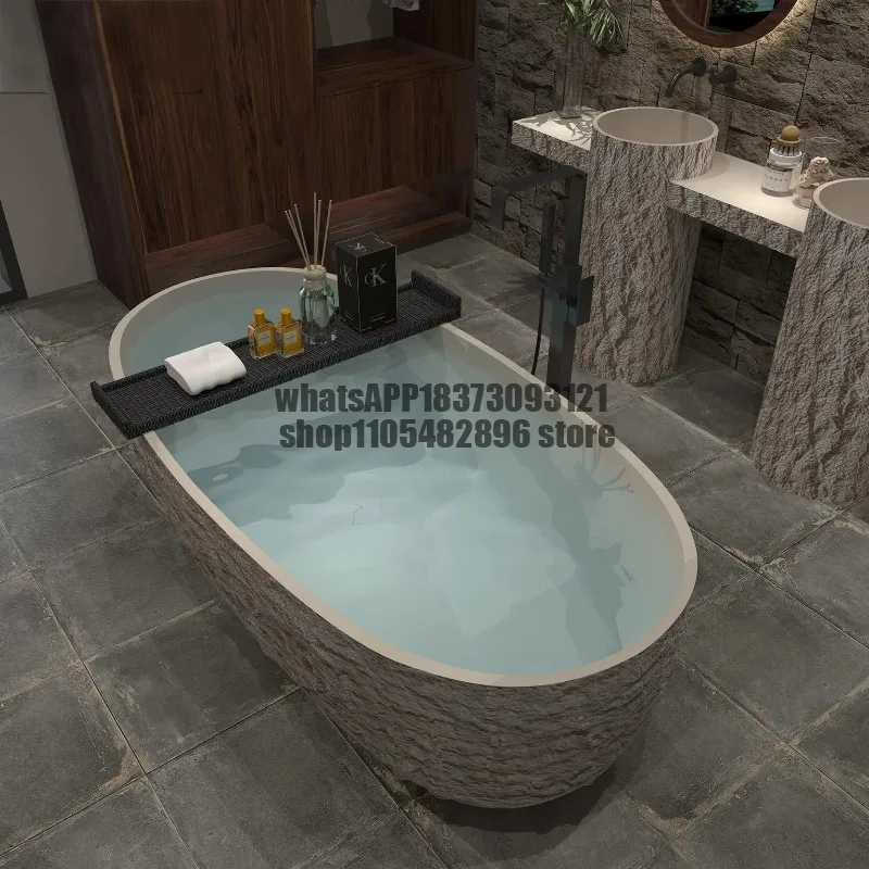 Custom luxury stone texture bathtub Handmade integrated artificial rock Freestanding art family bathtub