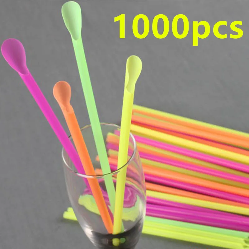 

1000Pcs Plastic Straws Drinking Straw Spoon Bar Pub Slush Straw For Birthday Celebration Party Supplies Hot Sale