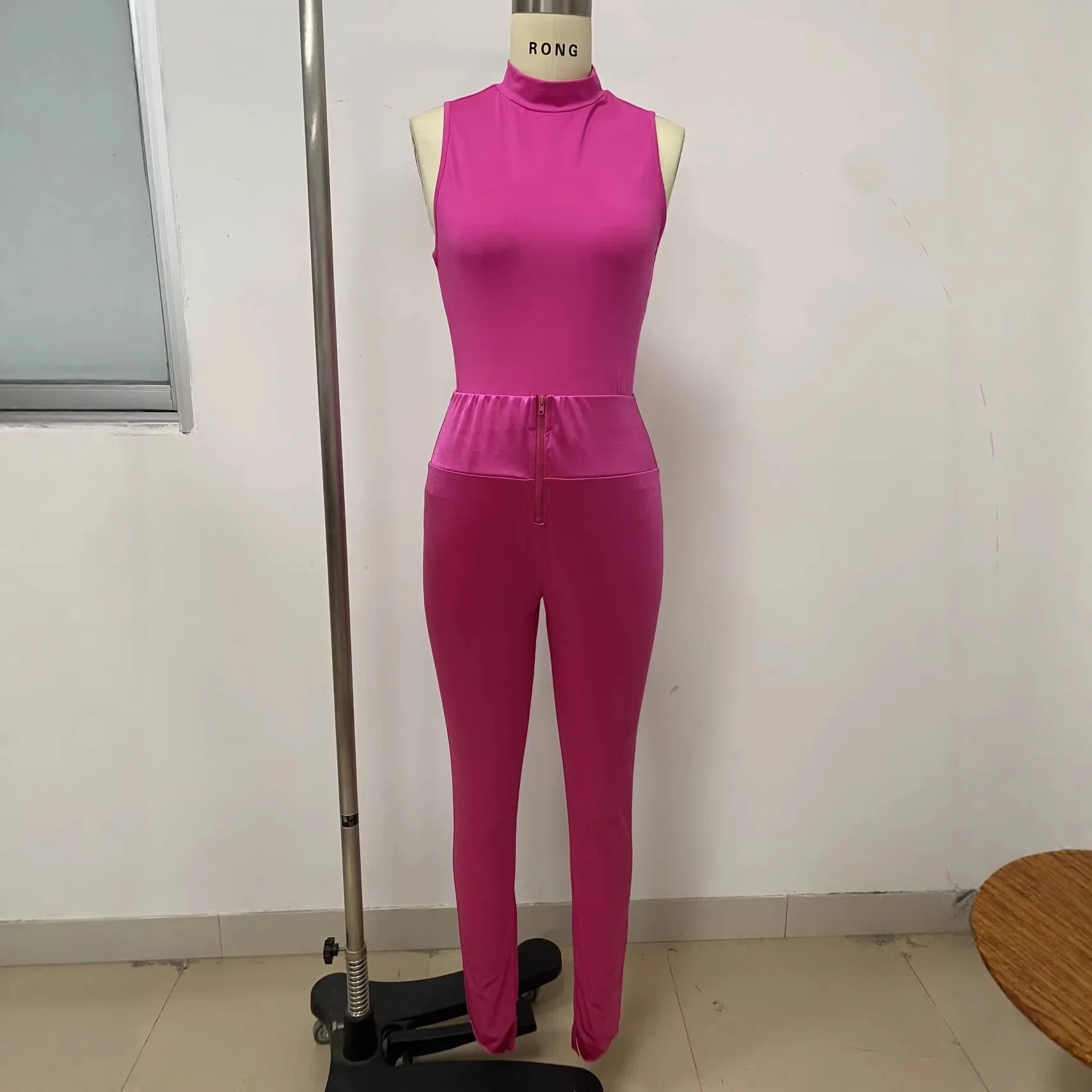 Two Pieces Women Pant Sets Solid Matching Sets Stand Collar Playsuits Drawstring Empire Waist Full Lenth Pants Slim 2026 Summer