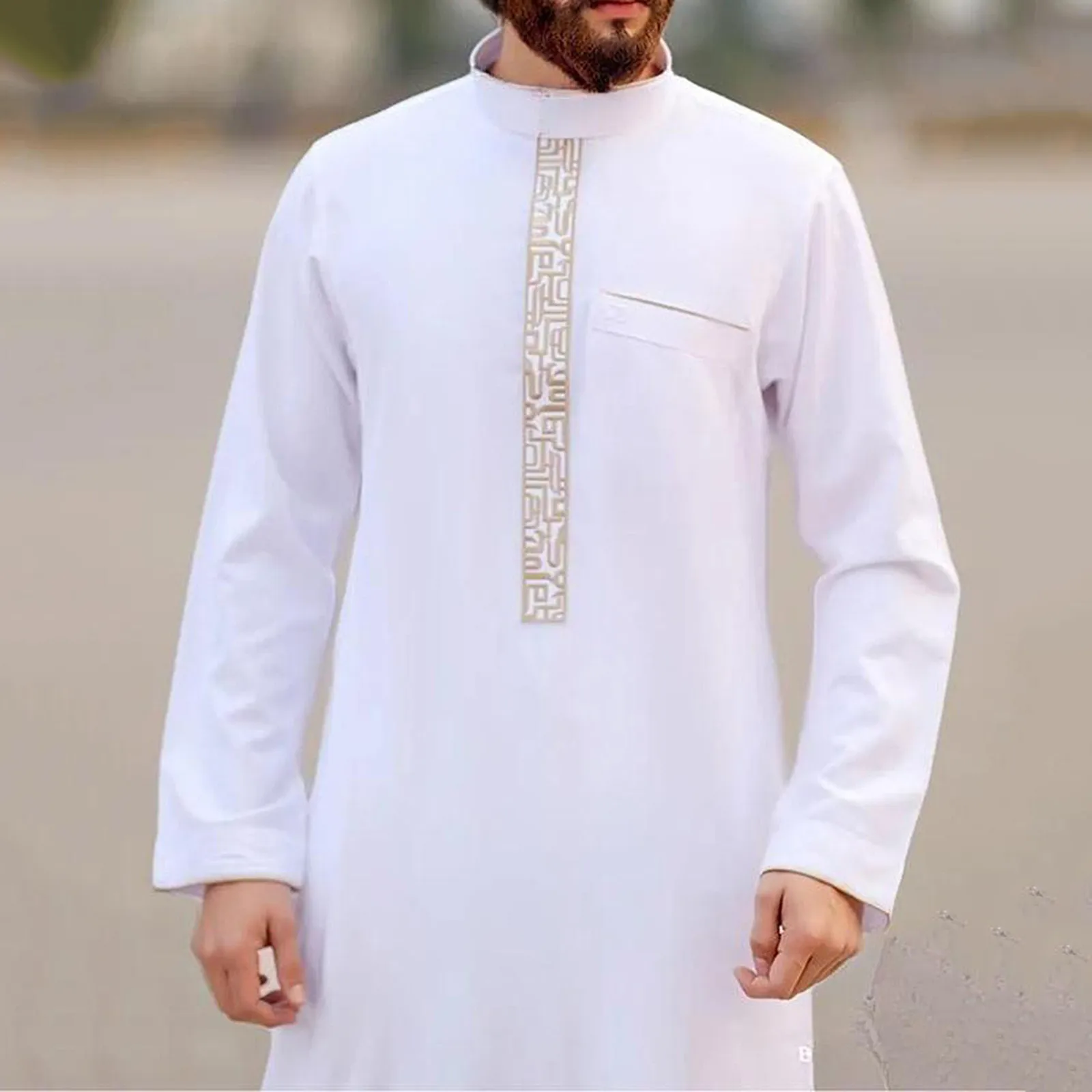 New 2024 Arab Men\'s Robe Abaya White Muslim Printed Clothing Men\'s Robe Long Dress Abaya Muslim Clothes for Men Gift Kaftan Men