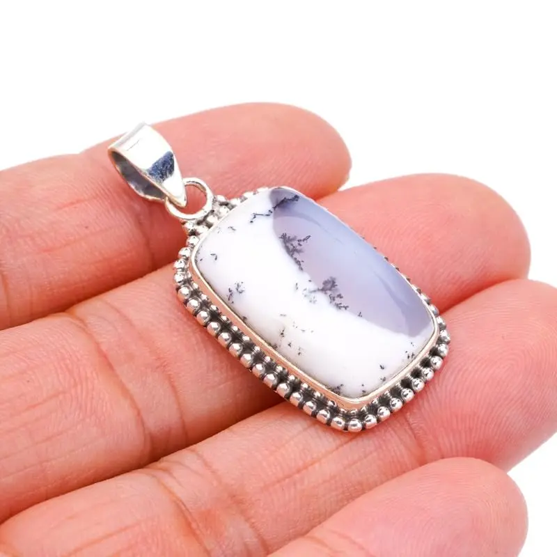 

StarGems® Natural Dendritic Opal Handmade 925 Sterling Silver Pendant 1.5" F3843