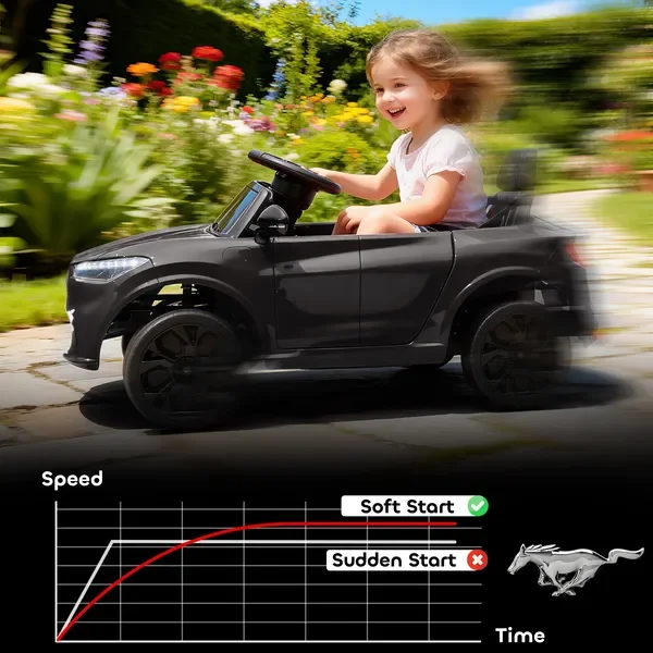 Coche para niños de 12 V, coche eléctrico Ford MusMach-E con licencia con control remoto, luz LED, música, negro
