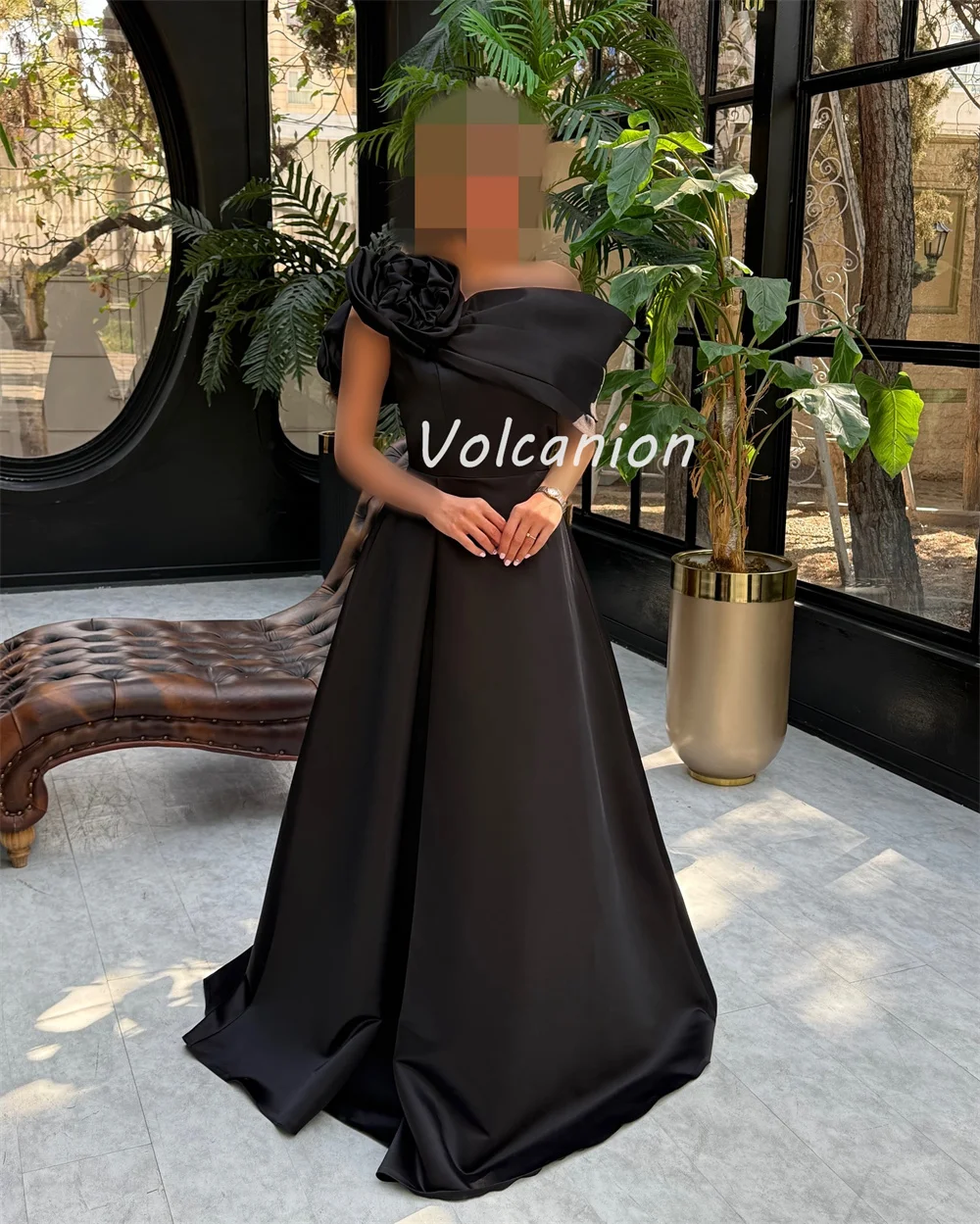 Customized Modern Style Fashion Charmeuse Handmade Flower Draped A-line Off-the-shoulder Long Dresses Bespoke Occasion Dresses