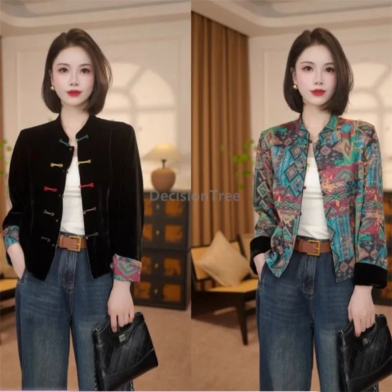 

2025 носить с обеих сторон, китайский костюм Тан, пальто, осеннее новое бархатное пальто с принтом в этническом стиле, модная повседневная куртка для отдыха