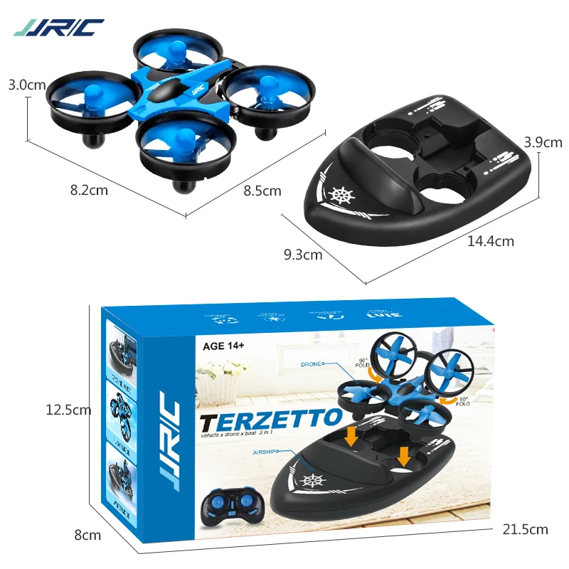 Sea, land, and air flight 3-in-1 JJRC H36F mini drone, unmanned mode, 360 ° roll 2.4G 6-axis quadcopter ship RC children's toy