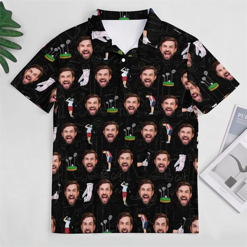 Custom Picture Polo Shirt For Men Personalized Face Polo Shirts Customized Funny Short Sleeve Shirt Summer Family Gift Tops