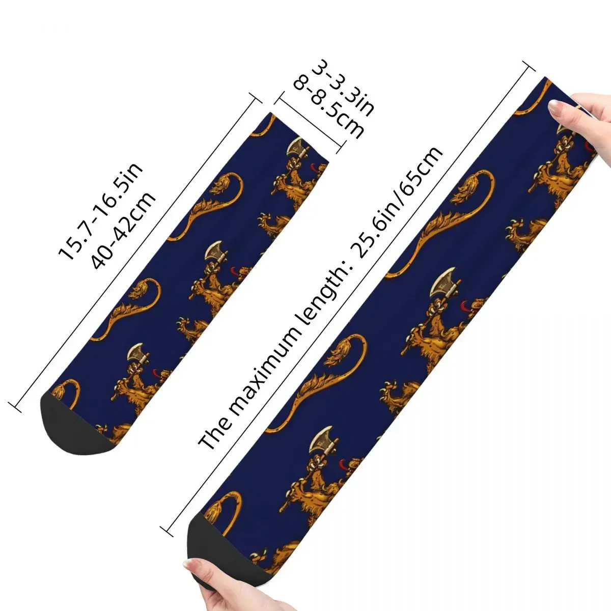 Happy Men's Socks Heraldic Vintage Golden Lion And Damask Hip Hop Seamless Crew Sock Gift Pattern Printed