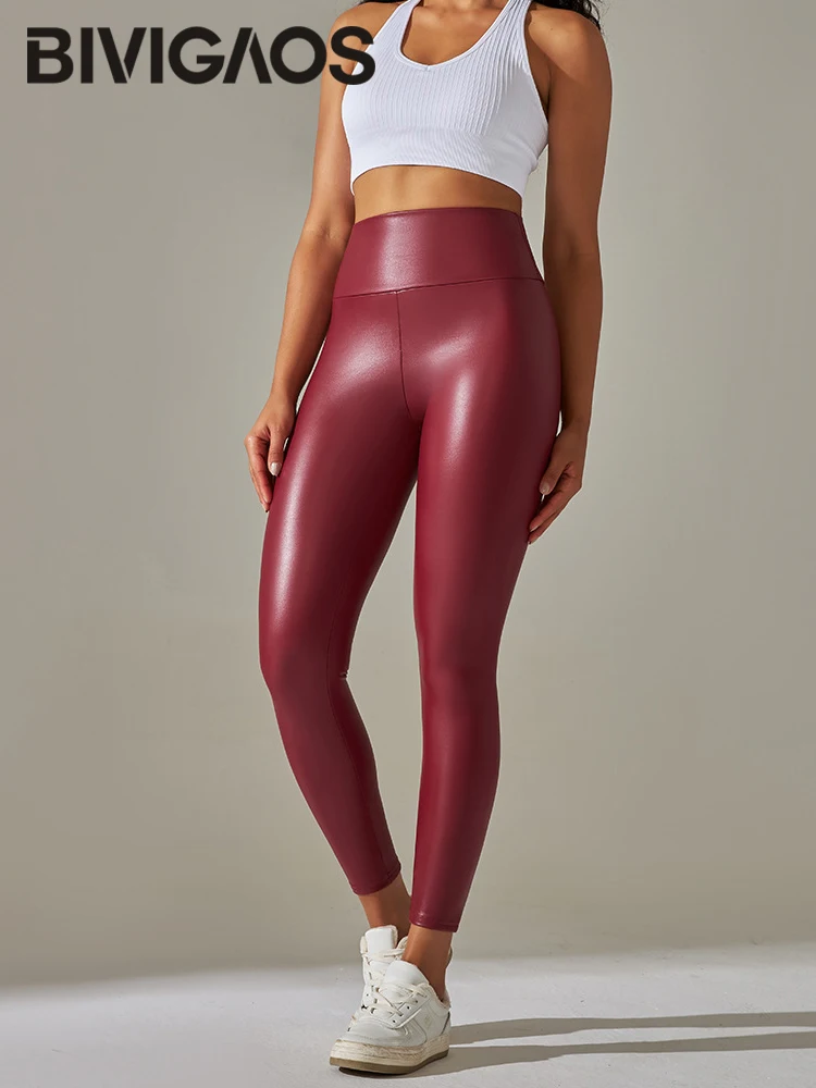 BIVIGAOS-mallas de cuero PU multicolores para mujer, Leggings ajustados de cintura alta, coloridos, sexys, ajustados