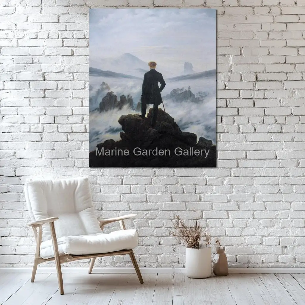 Hand Painted Caspar David Friedrich Oil Painting Masterpiece Canvas Art Wanderer Above the Sea of Fog Romantic Living Room Decor