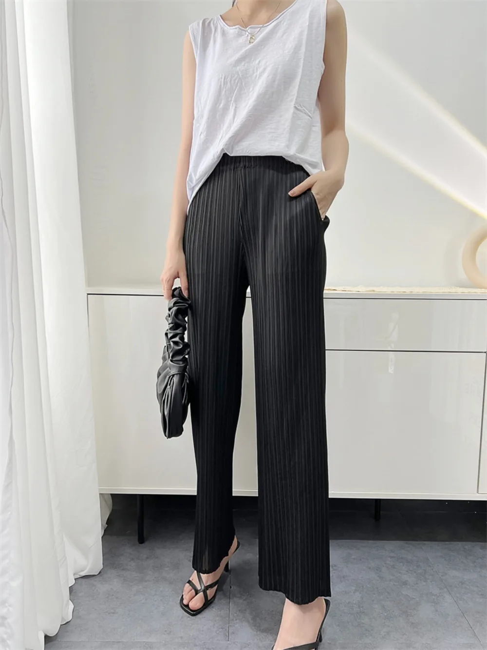 Pleats Pleated Women's Wide-legged Pants 2023 Fall Burst Simple Commuter Versatile Straight Pants Casual Comfortable Plus Size