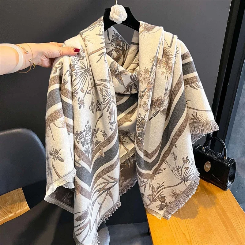 Luxury Brand Cashmere Women Floral Scarf Winter Warm Shawl and Wrap Bandana Pashmina Female Foulard Square Thick Blanket Poncho