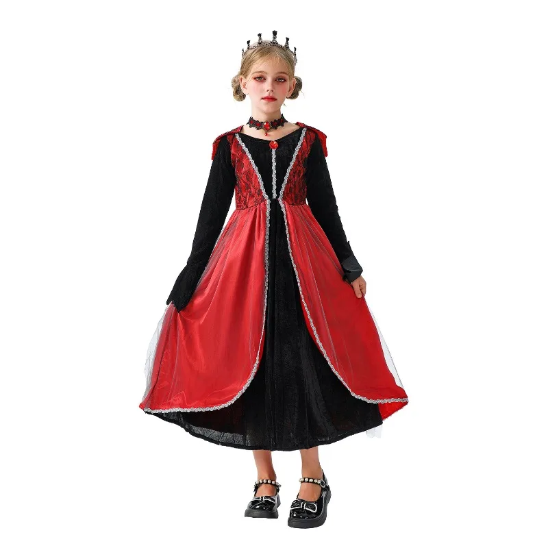 أزياء الهالوين للأطفال فستان الساحرة زي الساحرة زي أداء المسرح مصاص الدماء شيطان رداء القرون الوسطى