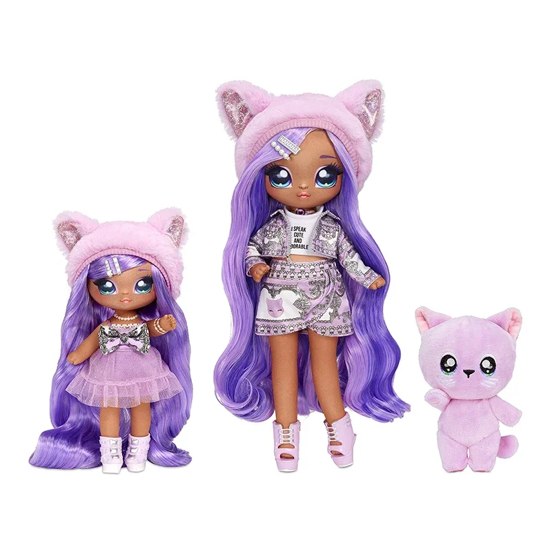 Na! Na! Na! Surprise Family Soft Doll Set with 2 Fashion Dolls and 1 Plush Pet Fashion Dress Up Doll Girls Play House Toys Dolls