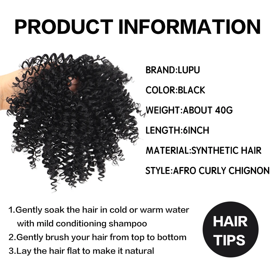 LUPU Synthetic Chignon Afro Curly Hair Bun Clips for Women Elastic Rubber Band Natural False False Hair High Temperture Fiber