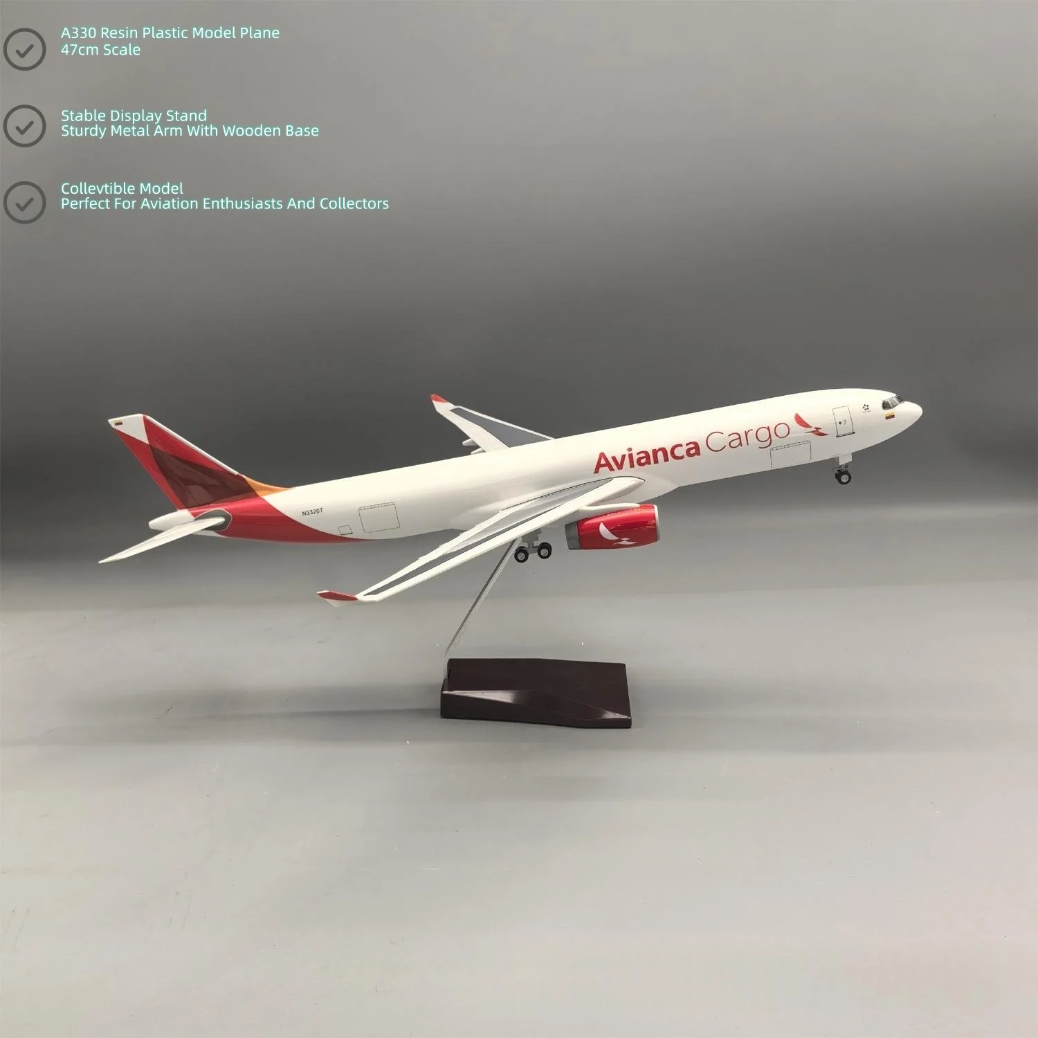 A330 Avianca Cargo 1/142 Scale 47cm Plane Model Kit Resin Diecast Airplane With Stable Base For Aviation Fans Collection Display