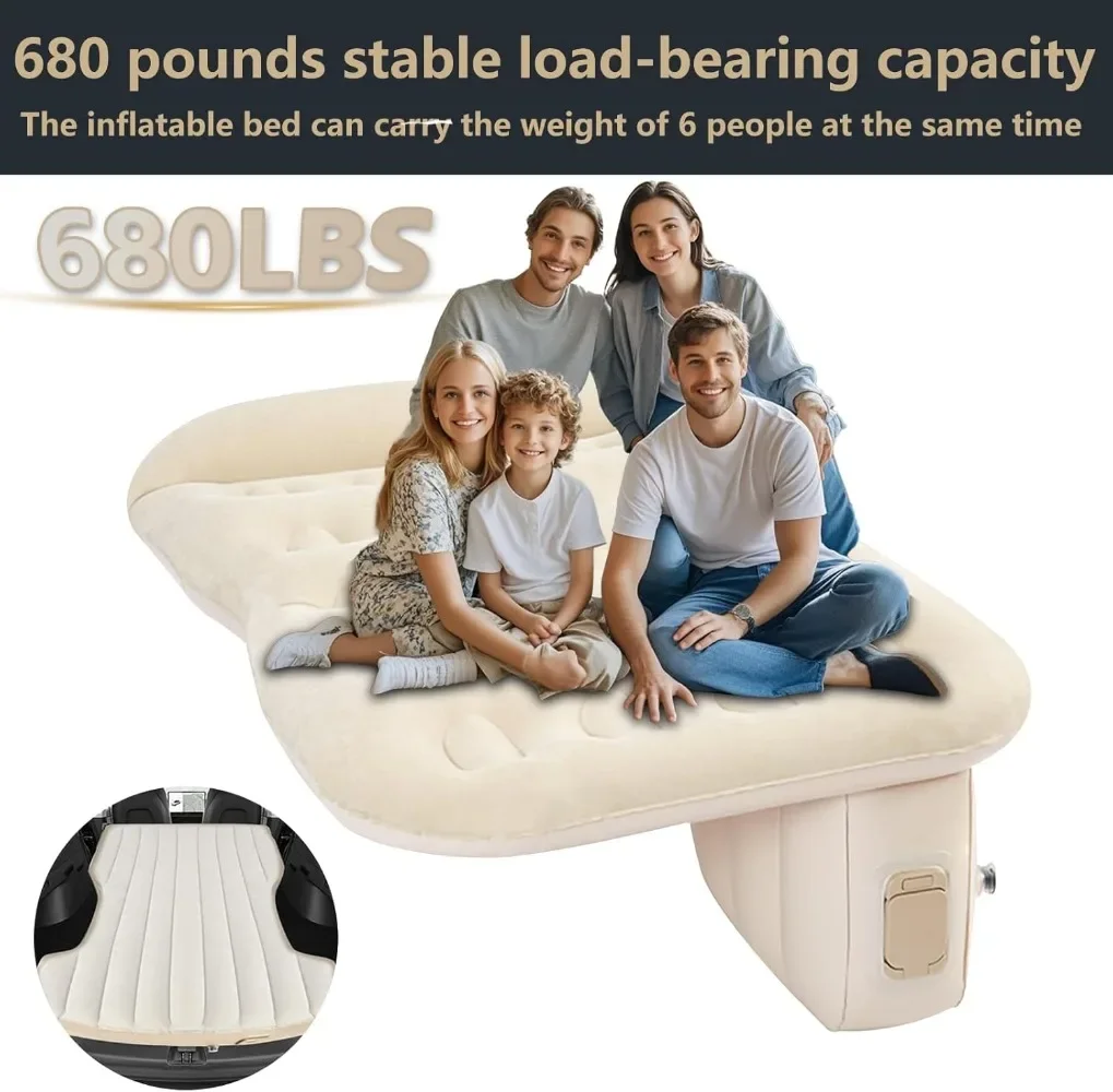 Selbstaufblasende Luftmatratze, Rücksitz für SUV, tragbare PVC-Luftcouch, Beflockungsoberfläche, Auto-Luftcouchmatte, eingebaut