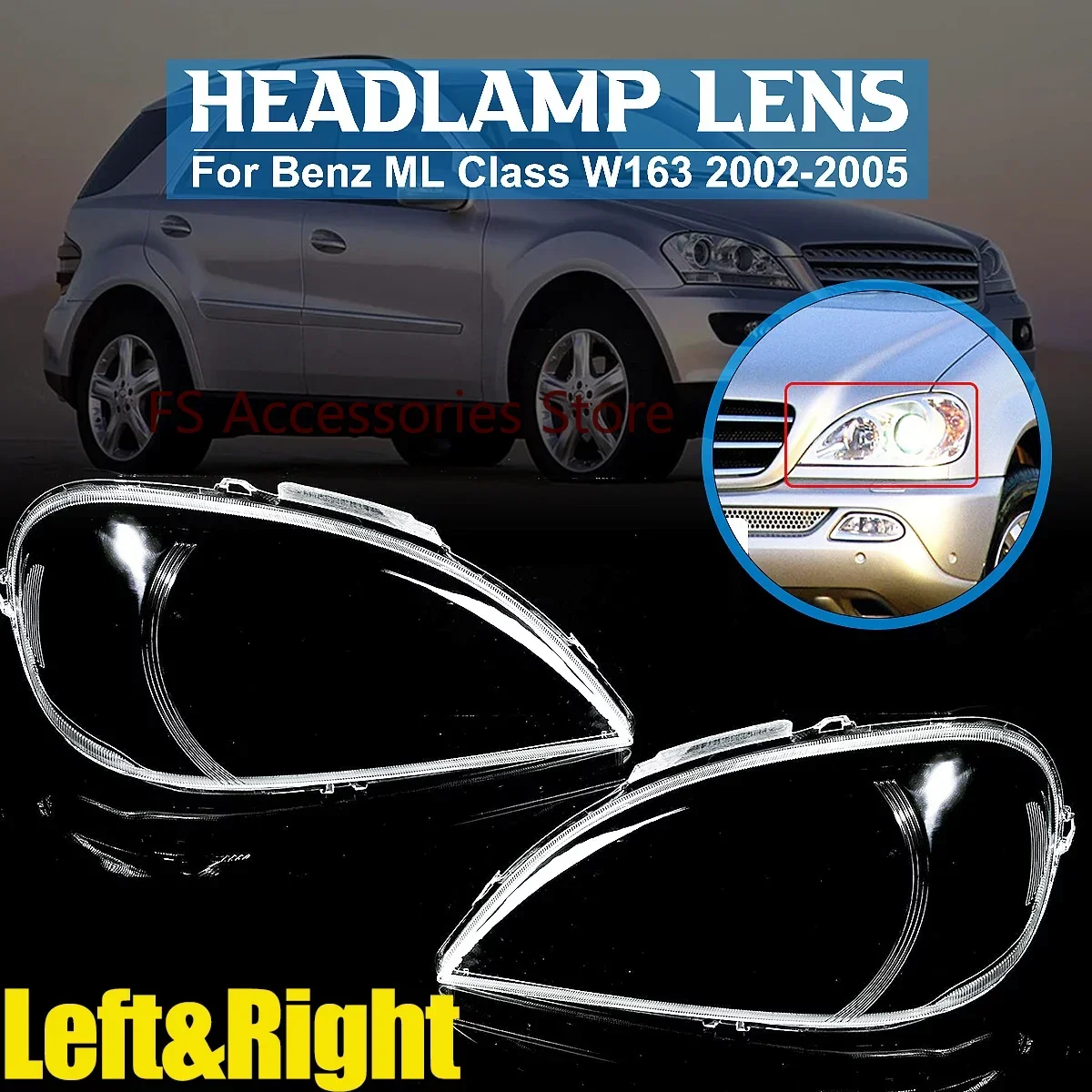

Car Front Headlight Cover Headlamp Lens Cover For Mercedes For Benz ML Class W163 2002-2005 Lampshade Shell Glass 1638204961