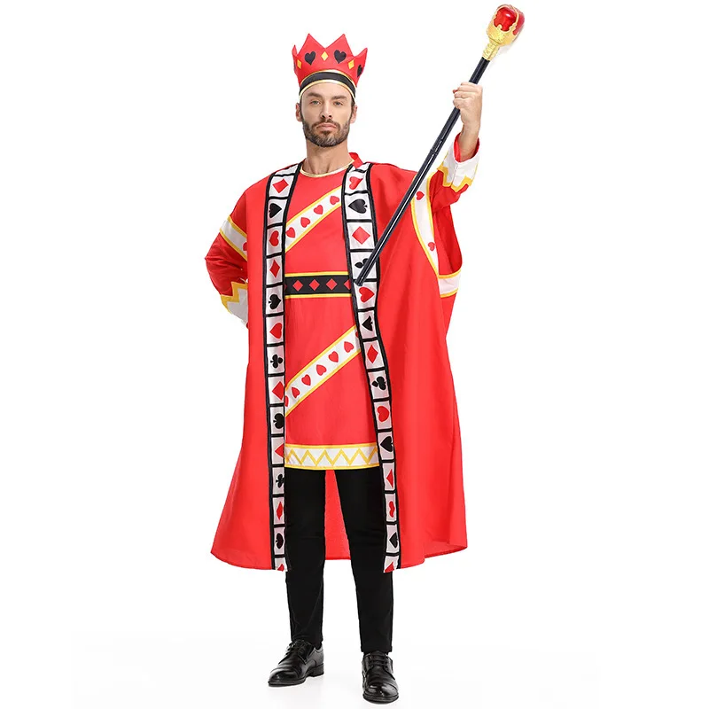 Man Poker Red King Cosplay Adult Halloween Playing Cards Costumes Carnival Purim Parade Stage Showing Role Play Bar Party Dress