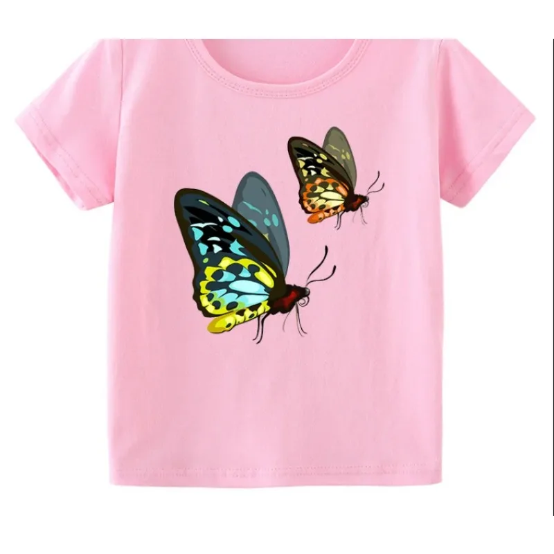 T-shirt gráfica infantil de borboleta, roupa de menina, menino, verão