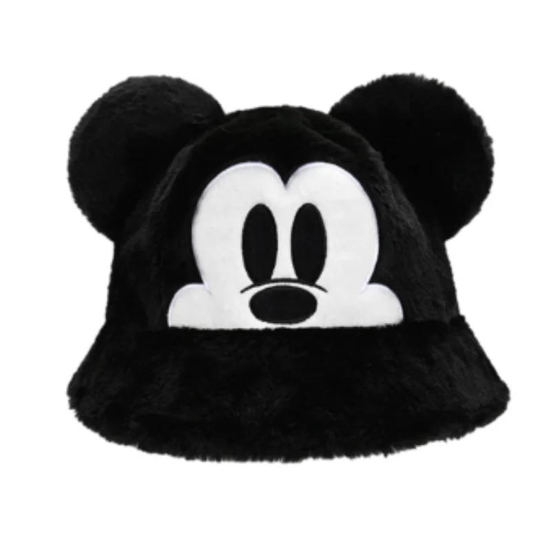 Potdemiel Disney Mickey Plush Bucket Hat Cute Cartoon Ear Fisherman Cap Winter Warm Soft Fashion Headwear Collectible Casual Hat