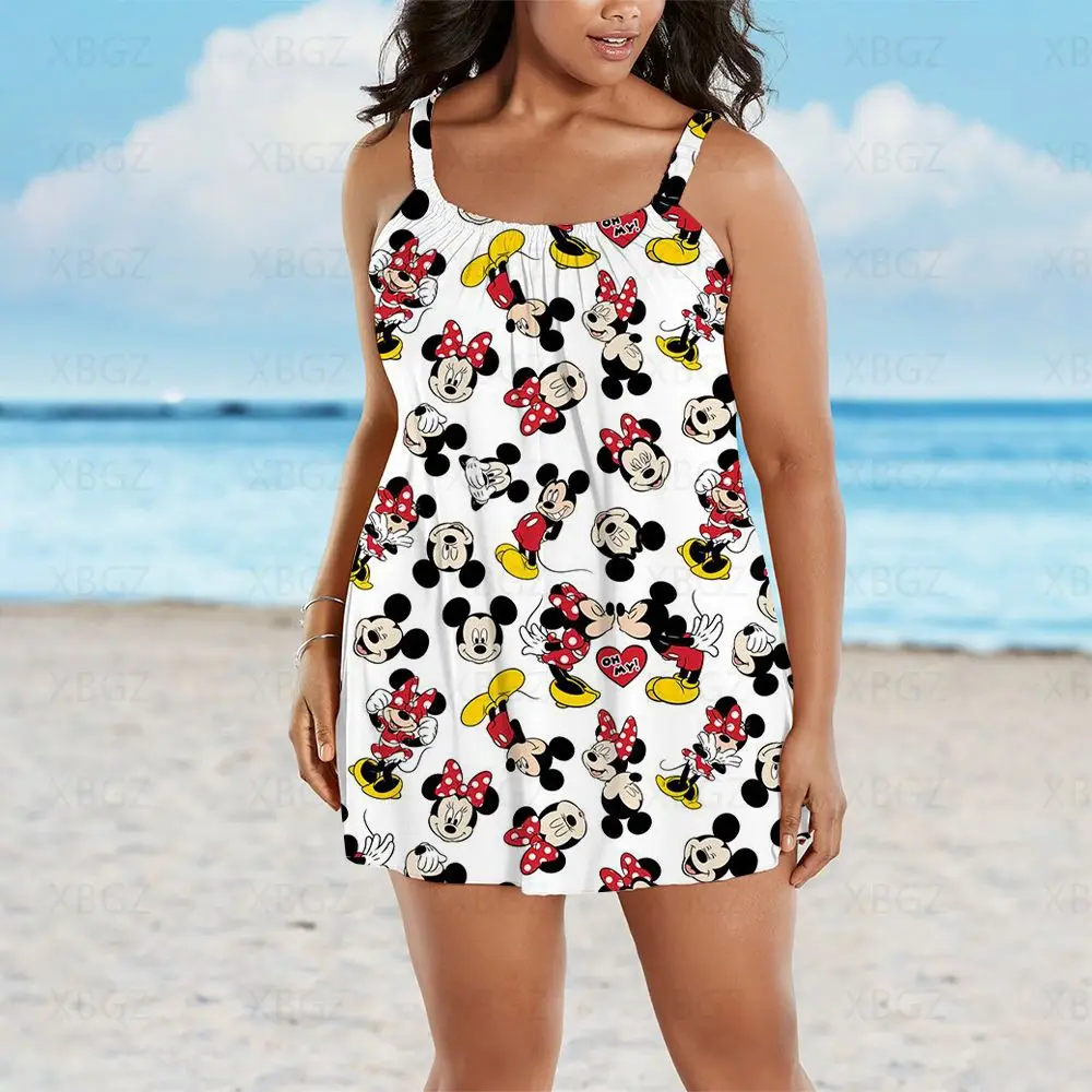 Vestidos de verano para mujer, trajes de talla grande, Minnie Mouse, tirantes, Disney, Sexy, sin mangas, bohemio, Mickey, suelto, 2022