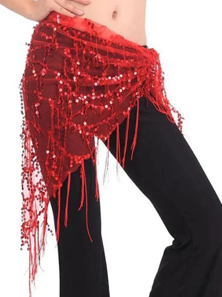 Women Belly Dance Costumes Sequins Tassel Triangle Hip Scarf Indian Belly Dancing Waist Chain Fashion Dance Wear Accessories