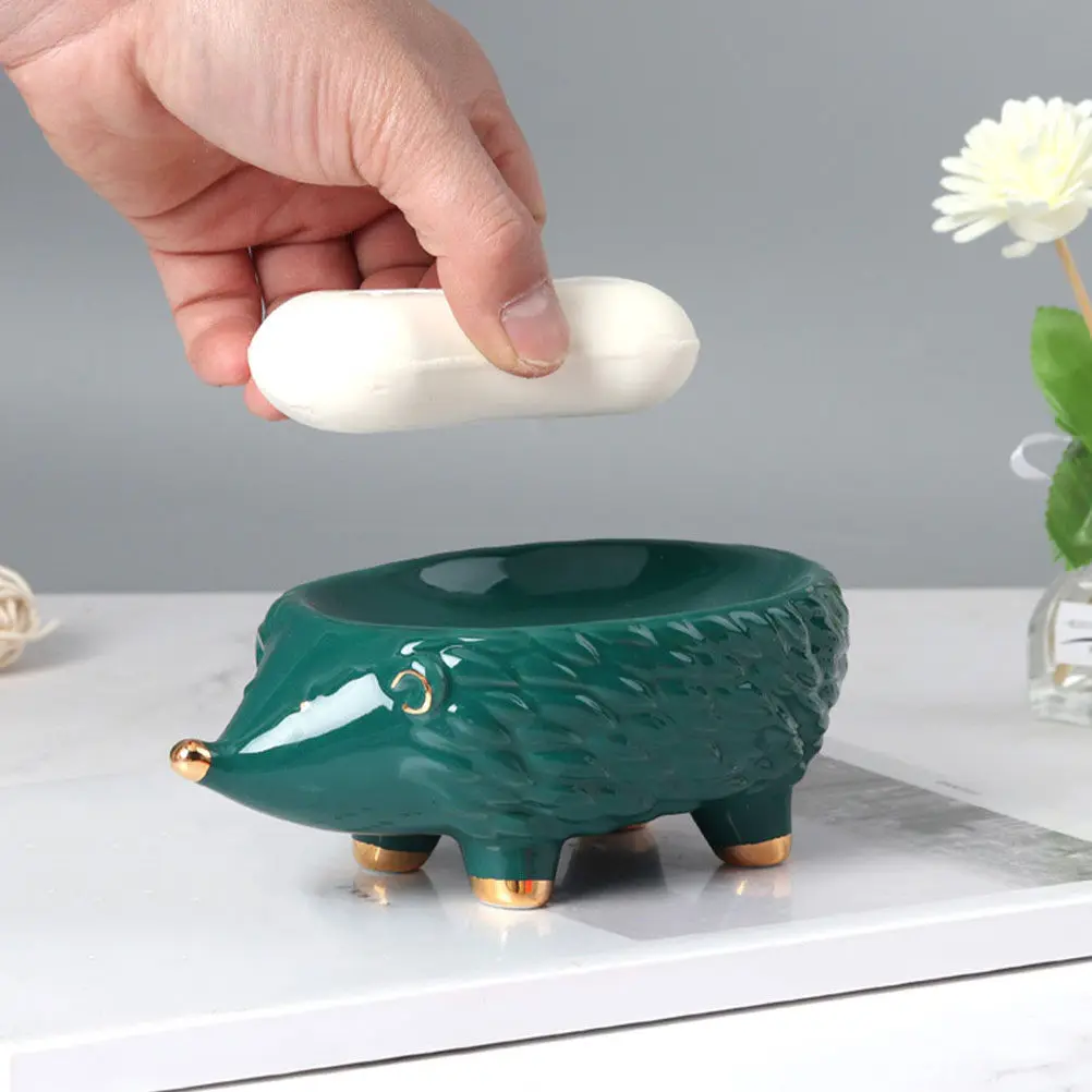 

Зеленая керамическая подставка для мыла в форме ежика, дренажный лоток для сушки мыла, декоративный поднос в скандинавском стиле для ванной и кухни, керамическое изделие ручной работы