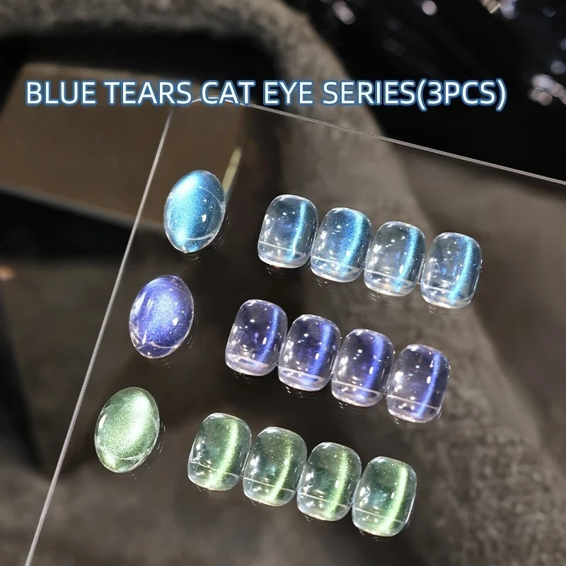 Blue Tears Cat Eye Nail Art, 3 Colors 1pc/3g Unique Blue Color And Magnetic Powder, Gives A Dreamy, Romantic Feeling