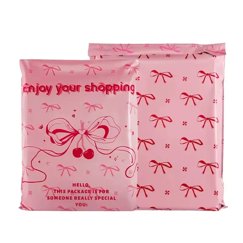 New Pink Express Bags Cute Bow Knot Delivery Bag Packing Shoe Envelopes PE Self Adhesive Courier Pouch Mailing Storage Bags
