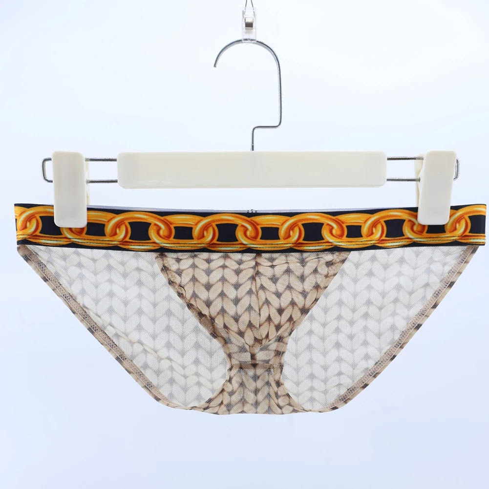 

Men's 3D Printed Casual Sexy Underwear Breathable Mesh Sheer Panties U Pouch High Fork Briefs Shorts Man Lingerie