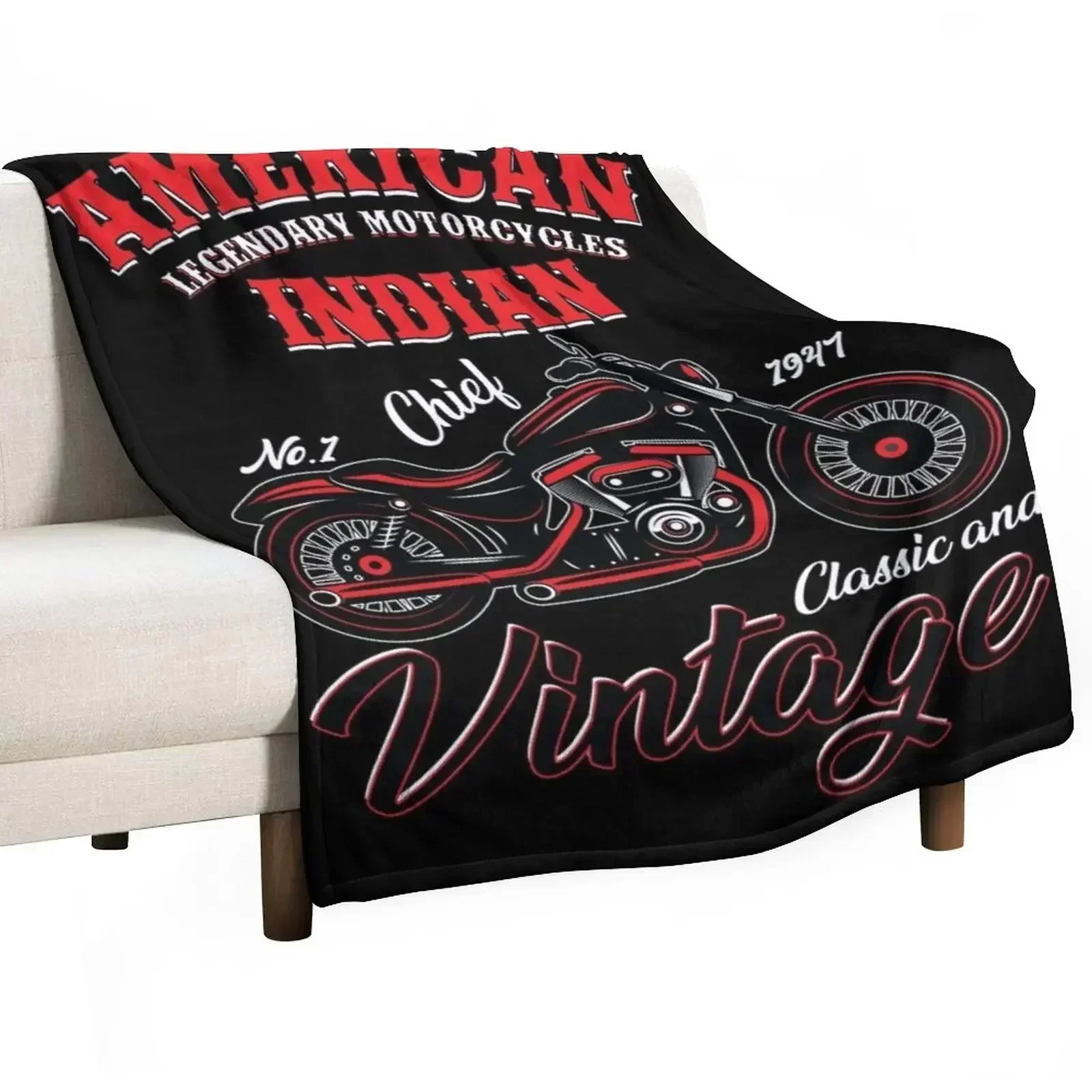 American Legendary Motorcycles Indian Chief No 1 1947 Classic and Vintage Throw Blanket Custom Soft Big Blankets