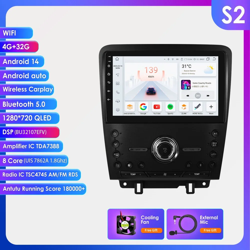 Hizpo 10.1“ 2Din AI Voice autoradio voor Ford Mustang 2010 - 2014 Intelligente Multimedia Monitor Speler Head Unit Navi Bluetooth Android 14