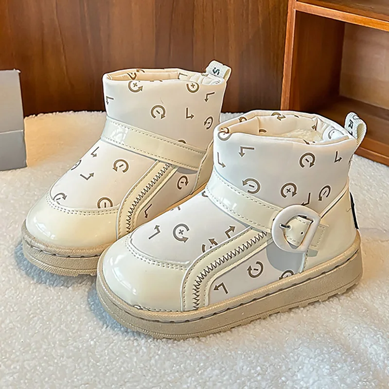 

Плюшевые сапоги из искусственного меха для детей, непромокаемые зимние ботинки из искусственной кожи для мальчиков и девочек, толстые теплые подростковые детские бархатные хлопковые туфли