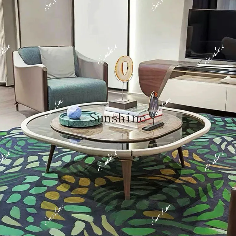 

Italian high-end art marble coffee table modern light luxury living room home glass tea table FT