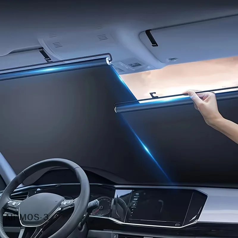 【P】1pair Automatic Retractable Car Sunshade Oxford Cloth Sun Shade Front Windshield Car Sun Visor Auto Outdoor Accessories - view 2