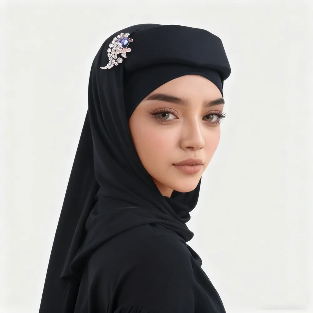 スポンジターバンキャップ、ブローチ付きスカーフ、女性用ムスリムヒジャブ帽子、アフリカオートゲレヘッドタイ、ナイジェリアウェディングパーティーヘッドウェア、ヘッドスカーフ