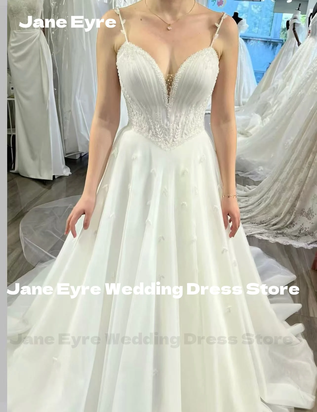 Jane Eyre Princess Spaghetti Straps Wedding Dress V-Neck Sleeveless Backless Robe De Mariée Tulle A-Line Bride Gowns Customized