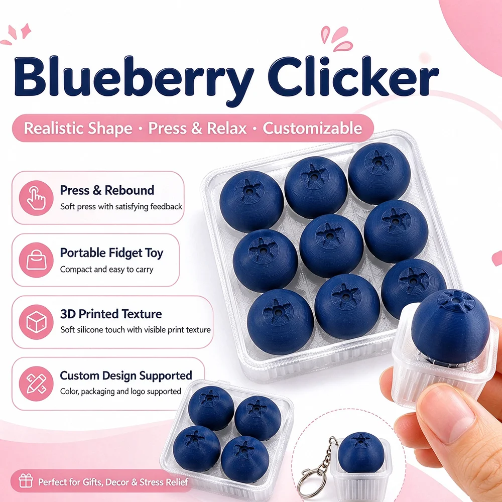 3d Printed Blueberry Clicker  Portable Fun Keychain Realistic Fruit Stress Relief Clicker Desktop Decoration Gift for Friends