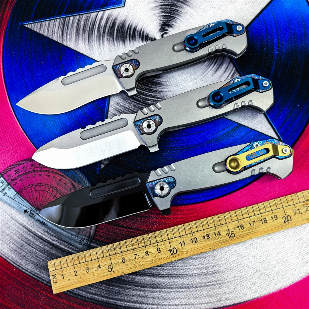 Folding knife 10CR15MVCO blade titanium alloy handle bearing camping fishing hunting outdoor hiking EDC rescue and defense tool