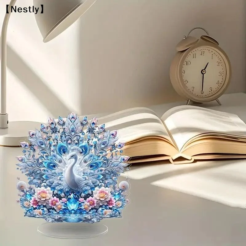2D Acrylic Flat Cool Figurine Animal Series Peacock Desktop Ornament Home Living Room Decoration〔Nest〕