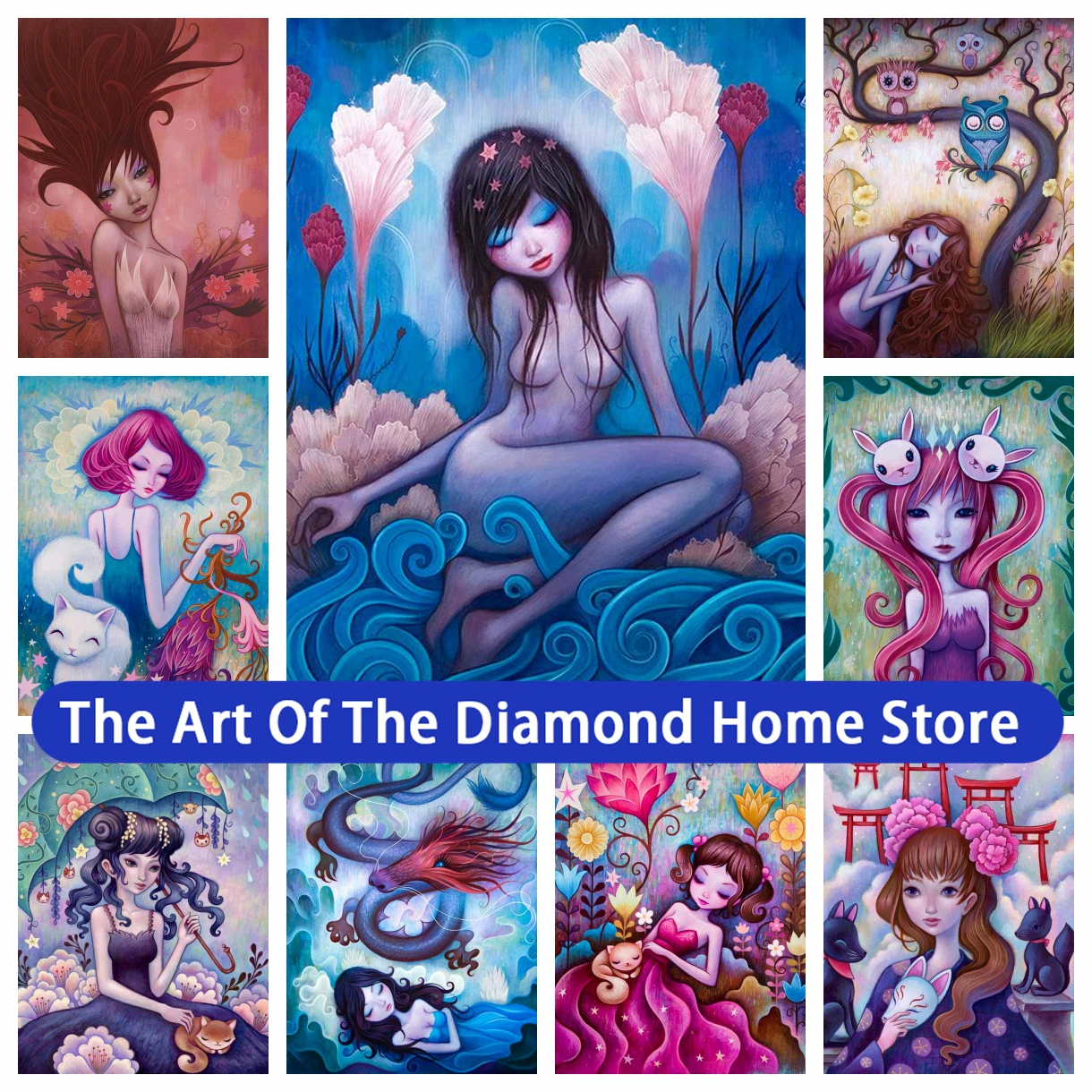 

Art Woman 5D DIY AB Diamond Painting Picture Cartoon Plants Embroidery Rhinestone Mosaic Cross Stitch Home Decor Children's Gift