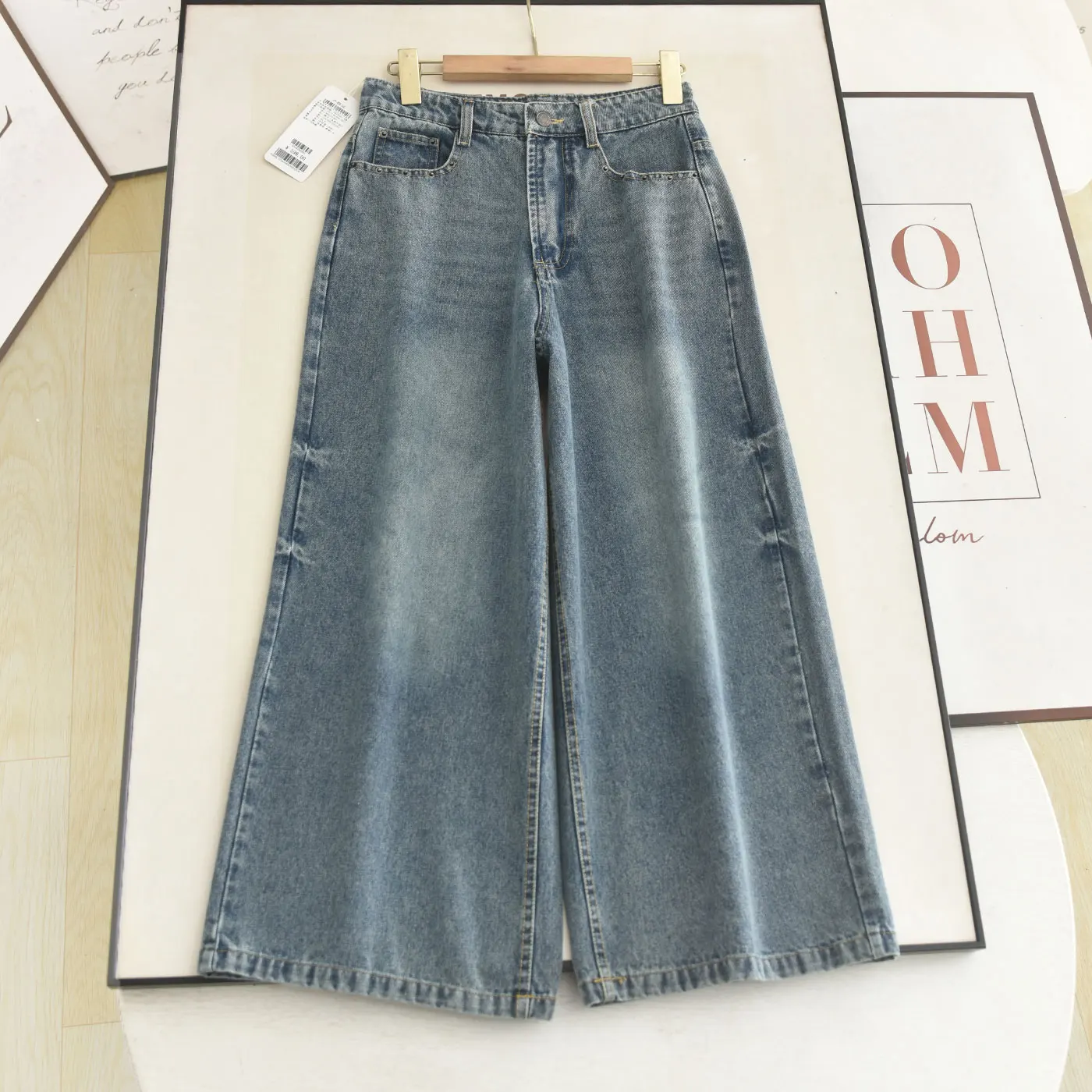 

High Waist Wide Leg Jeans Retro Summer Fashion Ladies Straight Cut No Stretch Fabric Button Closure Versatile Slimming Capri ...