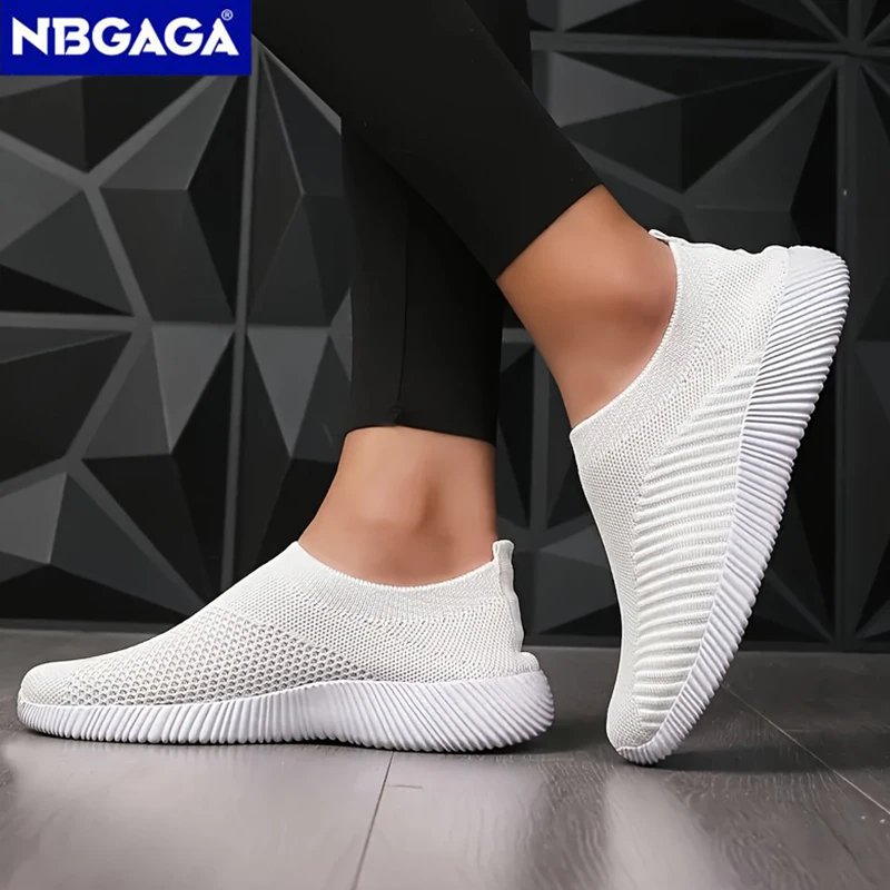 Parent-Child Matching Sneakers White Casual Breathable Mesh Shoes Lightweight Elastic Flat Walking Shoes Slip-On