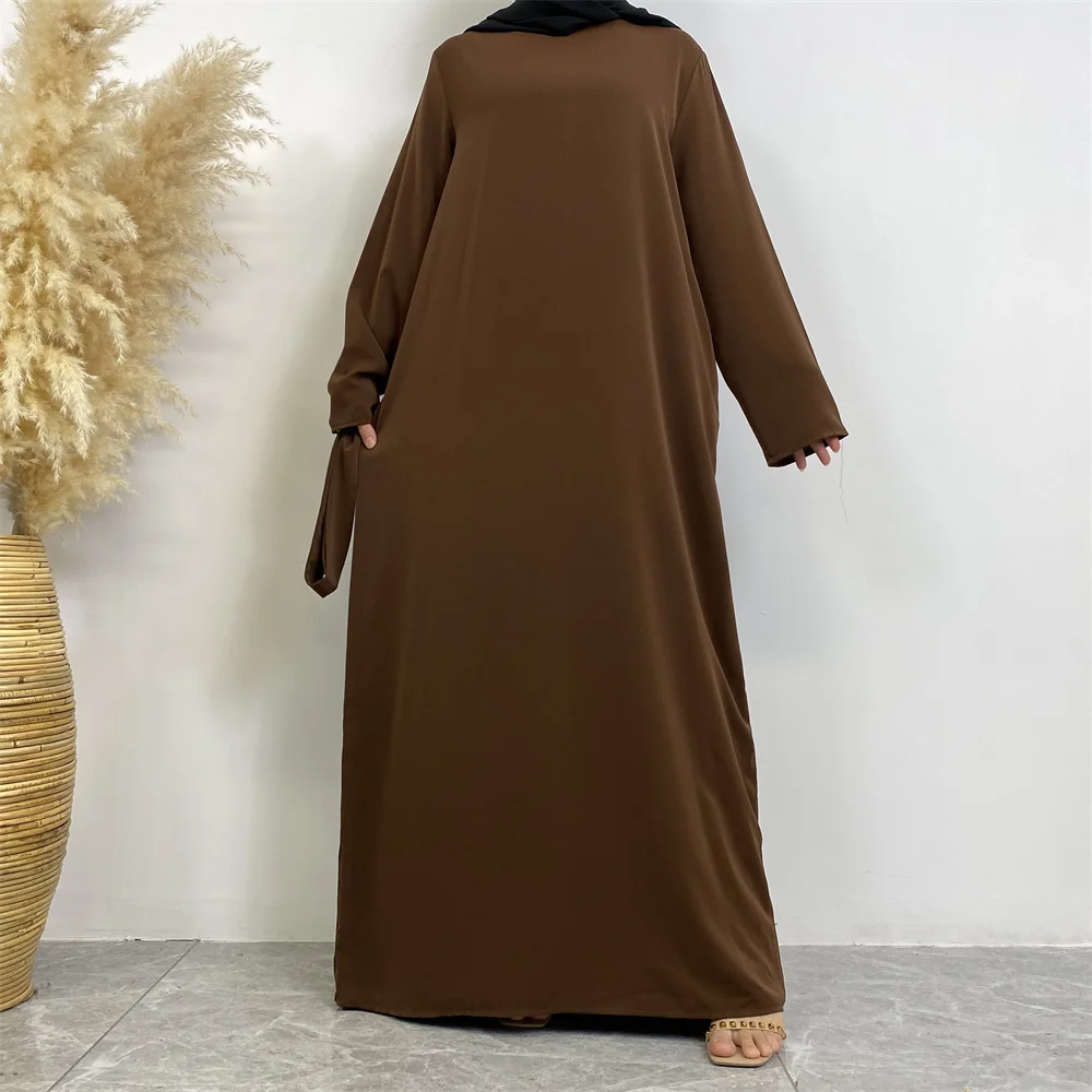 عباية إسلامية موضة جديدة فستان ساخن تركيا العربية دبي رداء بلون سادة مع جيوب فستان نسائي طويل 81