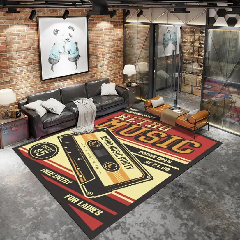 

Retro American Industrial Lounge Rug Home Non-slip Mat Large Area Living Room Decoration Retro Rug Punk Style Rugs for Bedroom