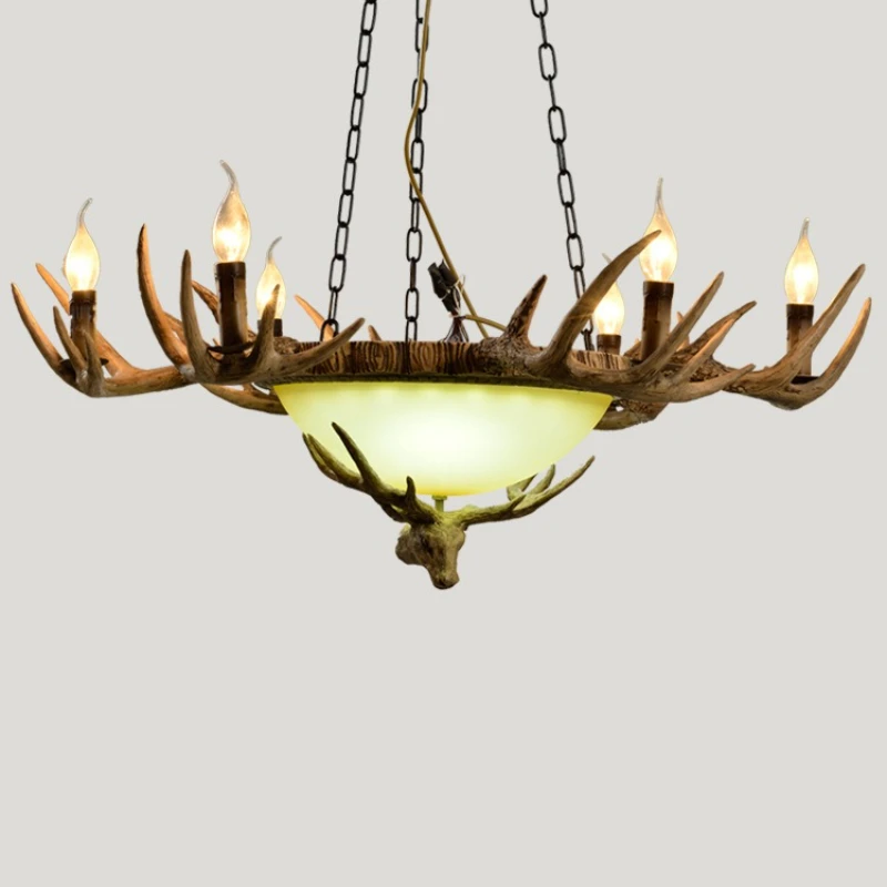 

Antlers chandelier creative personality living room lamps Antlers lamp designer Nordic deer head chandelier resin