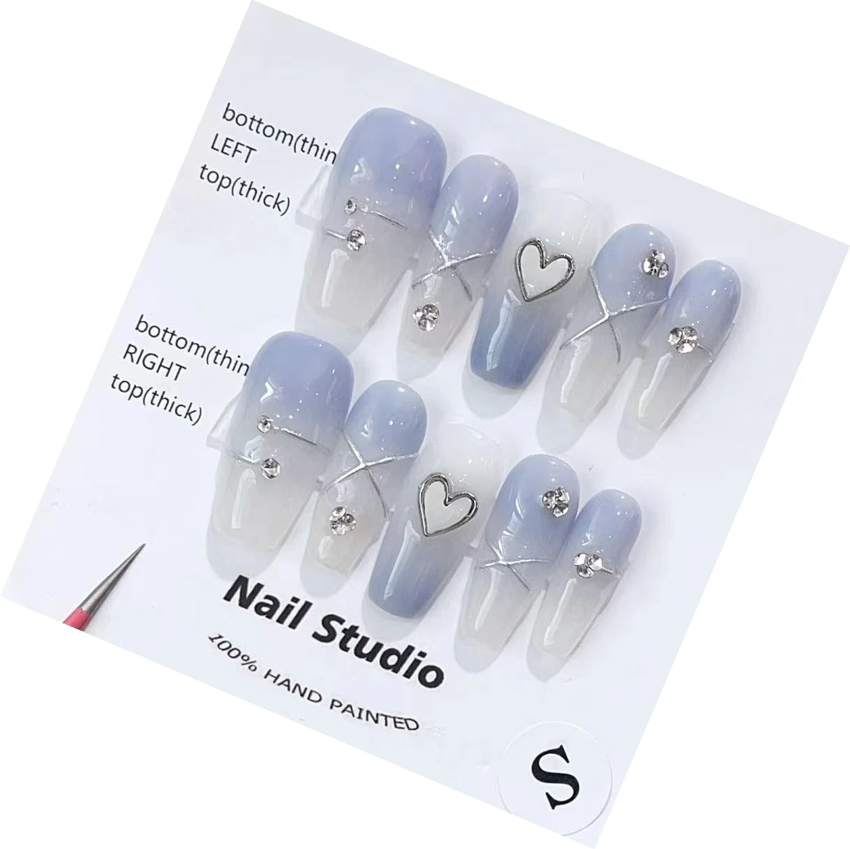 100% Handmade Press On Nails with Blue Shell and Heart Design,Dreamy and Romantic In Emmabeauty Store No. EM19141